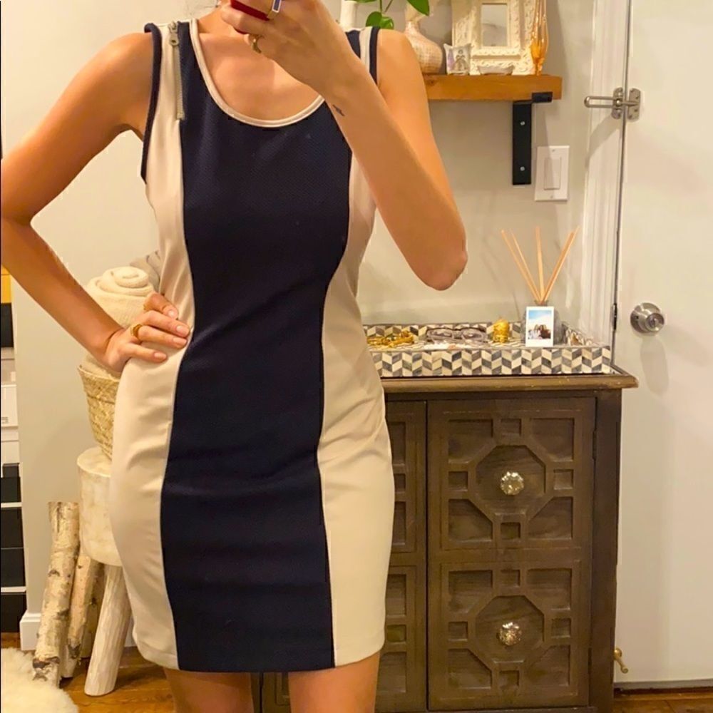 Navy and tan dress  